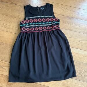 Embroidered Babydoll Dress SZ S Black Boho Party Dress Sundress Summer LBD Knee